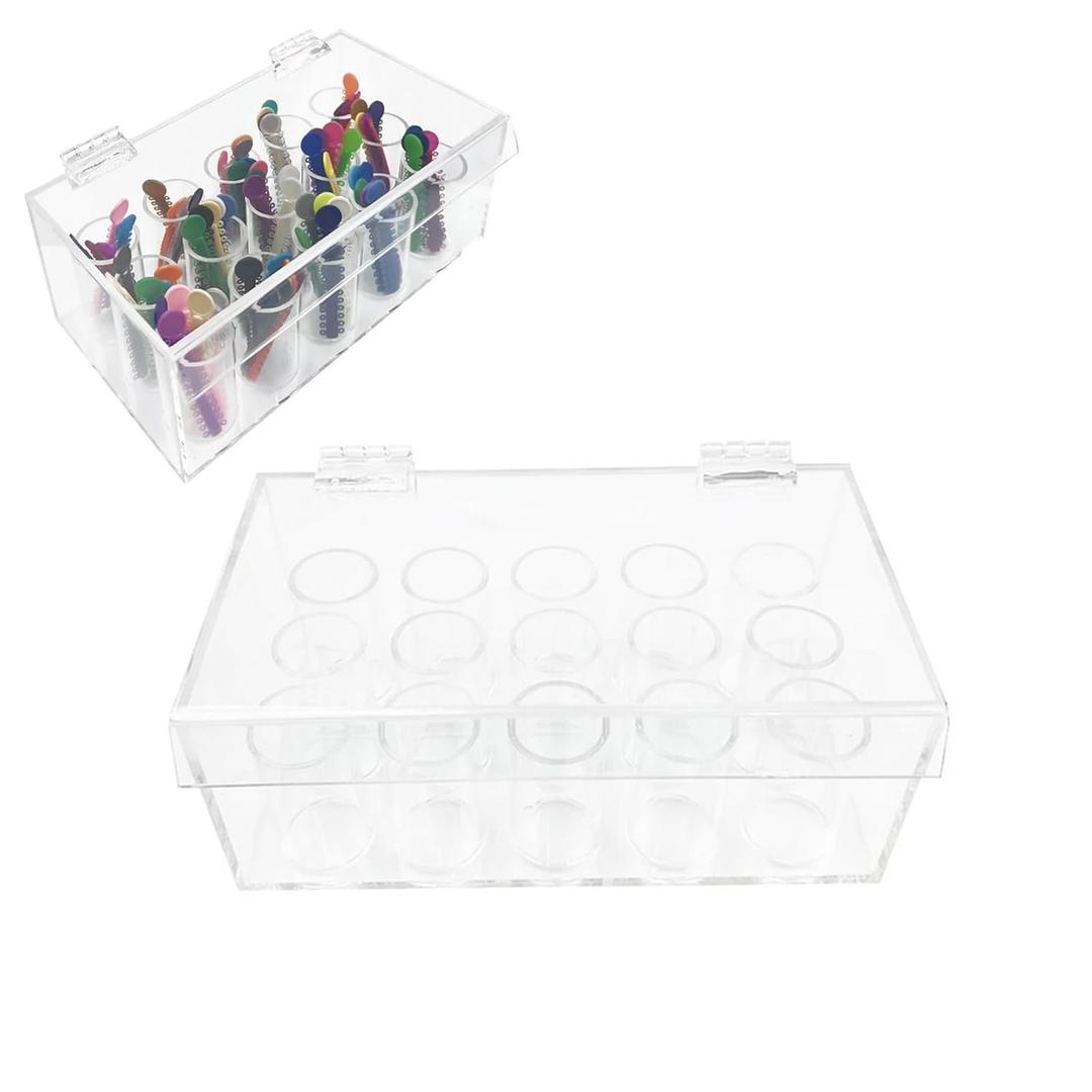 Orthodontic Ligature Ties Storage Box, YOUYA DENTAL 15 Holes Orthodontic Elastomeric O-Rings Braces Rubber Bands Case Ortho Orthodontic Ligature Tie Stick Holder Storage Box Acrylic Clear Organizer