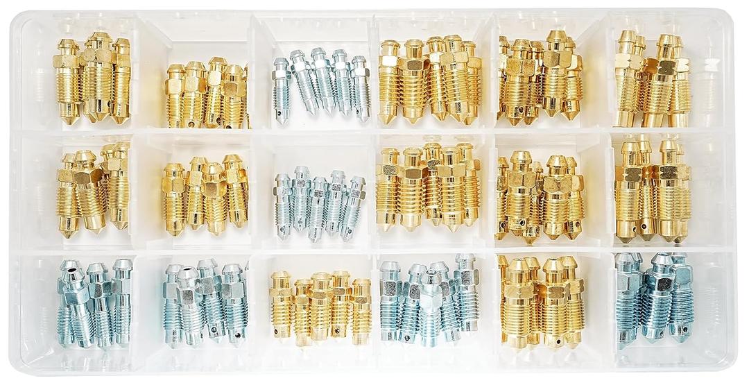 90 PCS 18 Types Brake Valve Screw Assortment, Brake Caliper & Wheel Cylinder Bleeder Screw, Standard SAE & Metric Bleeding Screws Bleed Kit Replace 30300