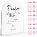 Pacifier Hunt Baby Shower Games Sign, White Arch Acrylic Wedding Sign and 50 Pcs Pacifiers, Neutral Baby Shower Decoration, Gender Reveal Party Tabletop Decor, Newborn Announcement Party Favors-31