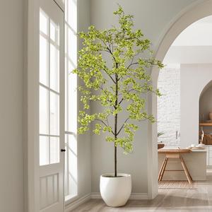 Faux Black Olive Tree 8ft, Faux Plants Indoor Large Tall Tree Artificial Shady Lady Tree with Natural Wood Trunk & Realistic Leaves, Fake Olive Plant for Home Office Indoor Decor (White)