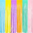 BRAVESHINE Tinsel Foil Fringe Curtains - 2Pcs 3.2x8.2ft Pastel Colourful Photo Backdrop for Sweet Birthdays Easter Bunny Bridal Shower Fairy Kids Candy Donut Party Decorations (Colorful)