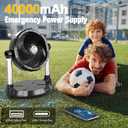 40000mAh Battery Fan with 65H Runtime, 12" High-Velocity 4-Speed Floor Fan, 18-34.6" Dual Stand Height Adjustable & 180Tilt, Dual Outputs, Cordless for Indoor, Outdoor Camping, Travel, Power Outage