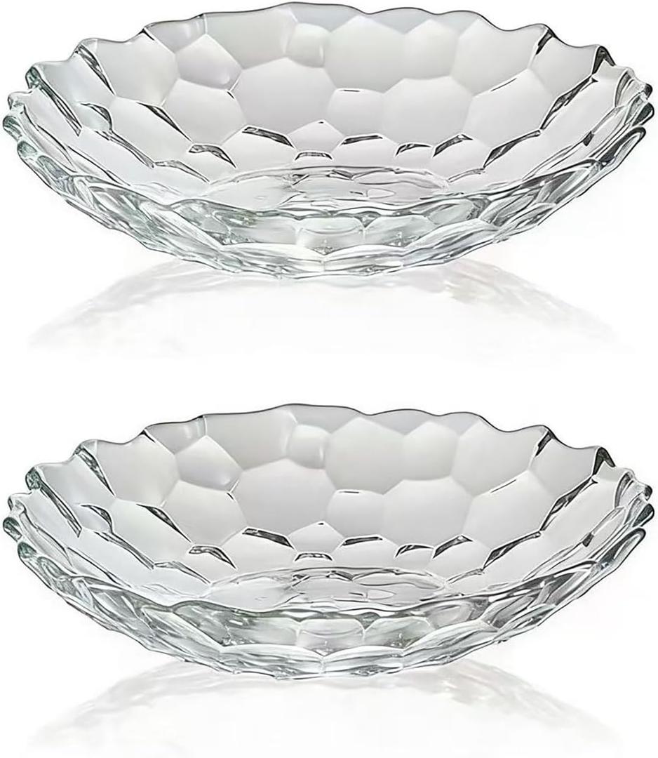 2 Pack Glass Fruit Bowl, Fruit Basket Holder, Crystal Fruit Bowl, Dessert Plate,Decorative Pedestal Bowl,for Table Dcor for Home,Office, Wedding Decor, Fruit, Snack, Dessert (Large,Clear)