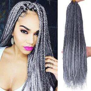Xtrend 8 Packs 18 Inch Box Braids Crochet Hair 144 Strands Pre-looped Medium Bohemian Braids Hair Black Grey Synthetic Braiding Hair Extension for Women (1BGrey#)
