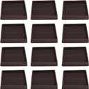 3"x3" Square Rubber Furniture Caster Cups, Anti-Sliding Furniture Pads Bed Stopper Floor Protectors with Grip - Protect Any Flooring (12 Pcs Brown)