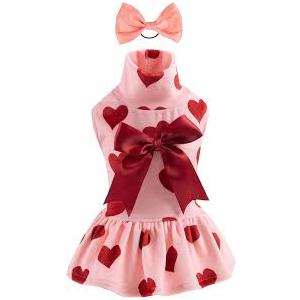Dog Velvet Dress Turtleneck Pink Puppy Skirt Costume Valentines Day Love Pet Out