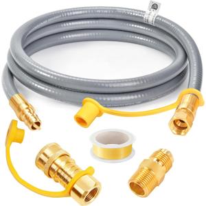 GasSaf 6FT 3/8" ID Natural Gas Hose, Natural Gas Grill Hose Conversion Kit Suitable for Weber Grills, Blackstone Griddles, Generator, Patio Heater (with Sealing Tape)