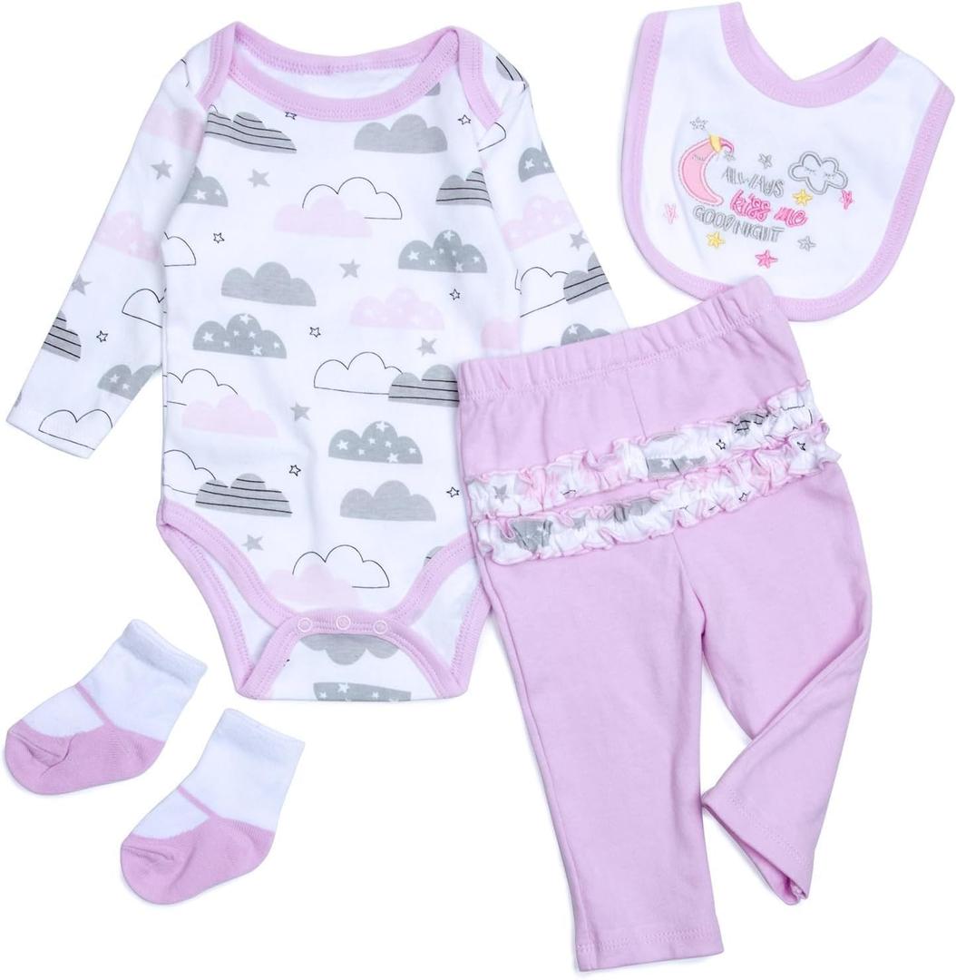 4 Pcs Reborn Baby Doll Clothes Set for 17-22 Inch Babydolls, Reborn Baby Doll Accessories Clothes with Moon & Star for Realistic Babydolls Girls, Pink