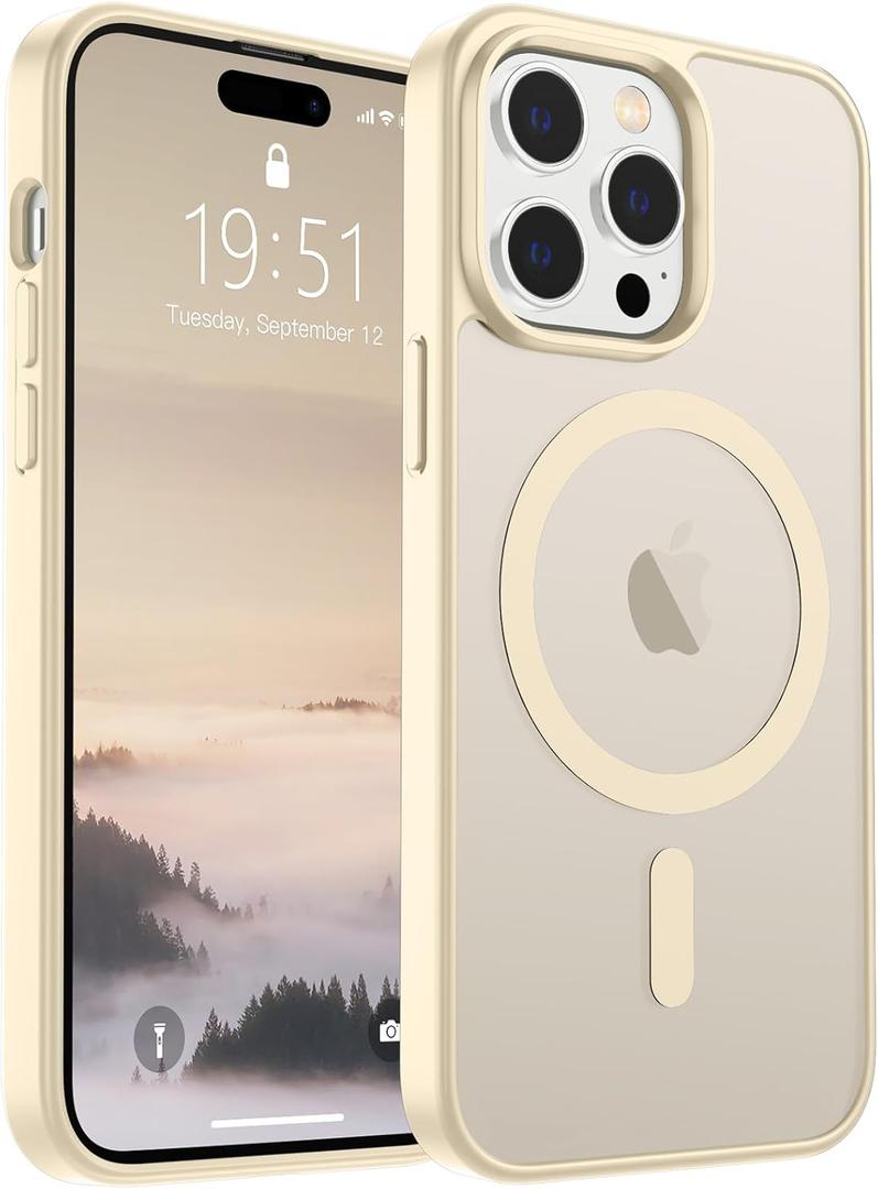 SUPFINE Magnetic for iPhone 14 Pro Max Case (Compatible with MagSafe) (Military Grade Drop Protection) Slim Translucent Matte Shockproof with Anti-Fingerprint Phone Case,Antique White