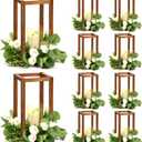 Sabary 10 Sets/ 20 Pcs Wooden Lantern Candle Holders with Candles for Wedding Decoration Vintage Table Centerpiece Farmhouse Rustic Candle Lantern for Indoor Fireplace Dining Party Decor (Black)