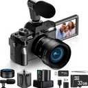 4K Digital Cameras for Photography 48MP/60FPS Video Vlogging Camera for YouTube with 3" 180 Flip Screen WiFi, 16X Digital Zoom Cameras with 32GB Micro Card Wide-Angle & Macro Lens (Black)