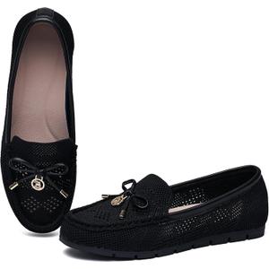 Loafers for Women Comfortable Knit Slip-On Shoes-Breathable Lightweight Driving Walking Mesh Flats for Work Office Comfort (Black)