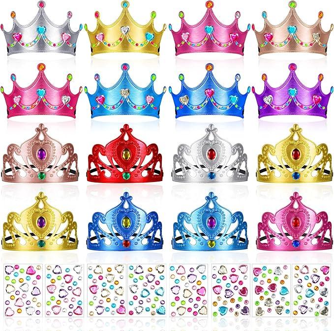 Yaomiao 44 Pcs Foam Crowns for Kids Princess Tiaras Crowns Bulk Diamond Sticker Making Kits for Birthday Party Supplies