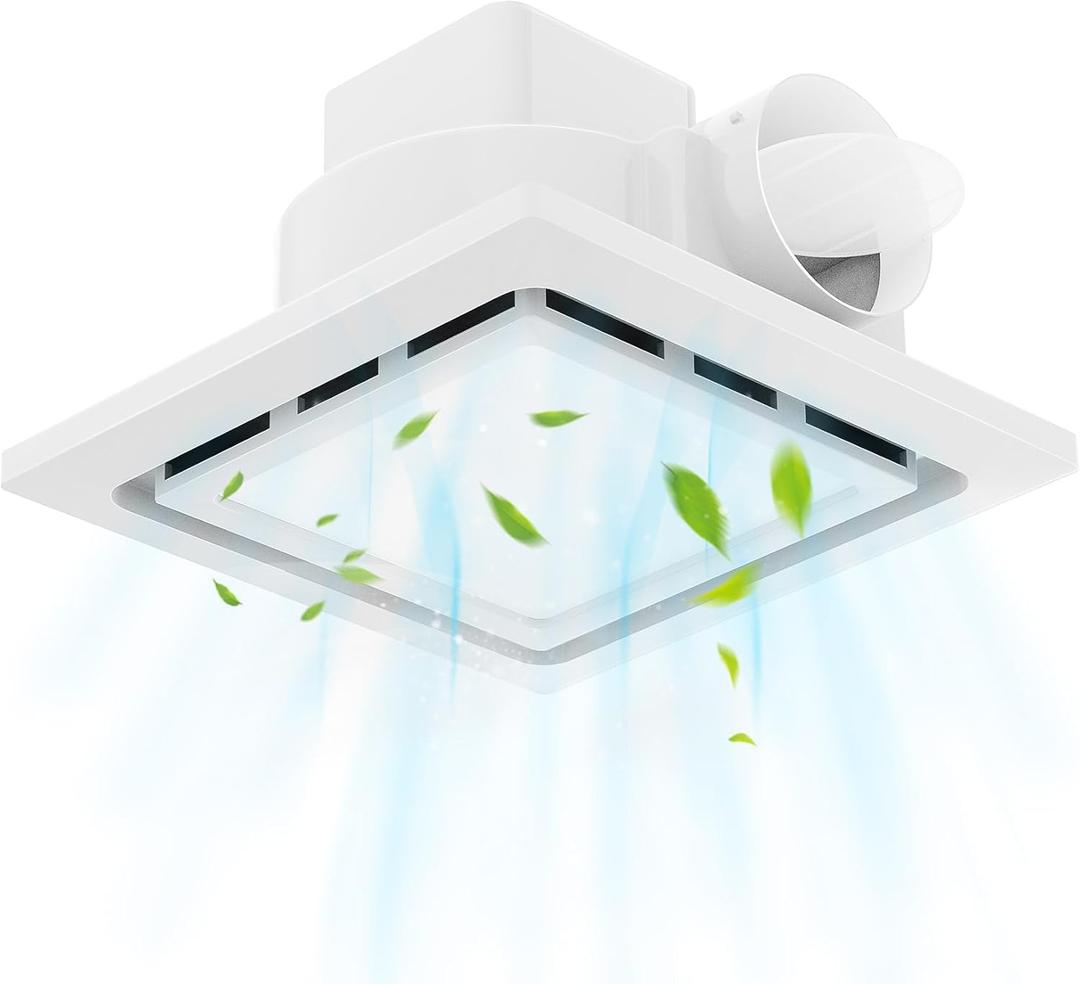 TEPU Bathroom Exhaust Fan with Light 144 CFM, 11.8In Grille, Housing 9.8" x 9.8", Duct 4 Inch, 1.0 Sone Quiet Bath Ceiling Vent Fan Combo with 6500K 1200LM LED Light, for Bathroom, Laundry, Shower
