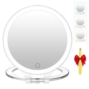 FASCINATE Magnifying Mirror 10X 1X Double Sided Magnification Makeup Vanity Mirror Rechargeable Lighted Mirror with 3 Color Setting Adjustable Rotation LED Vanity Desk Mirror (White)