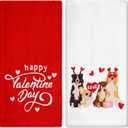 Whaline Valentine's Day Hand Towels Dog Love Heart Embroidered Cotton Bathroom Towel Absorbent Bath Towel for Hand Drying Cleaning Cooking, 29.5 x 13.7 Inch, 2Pcs