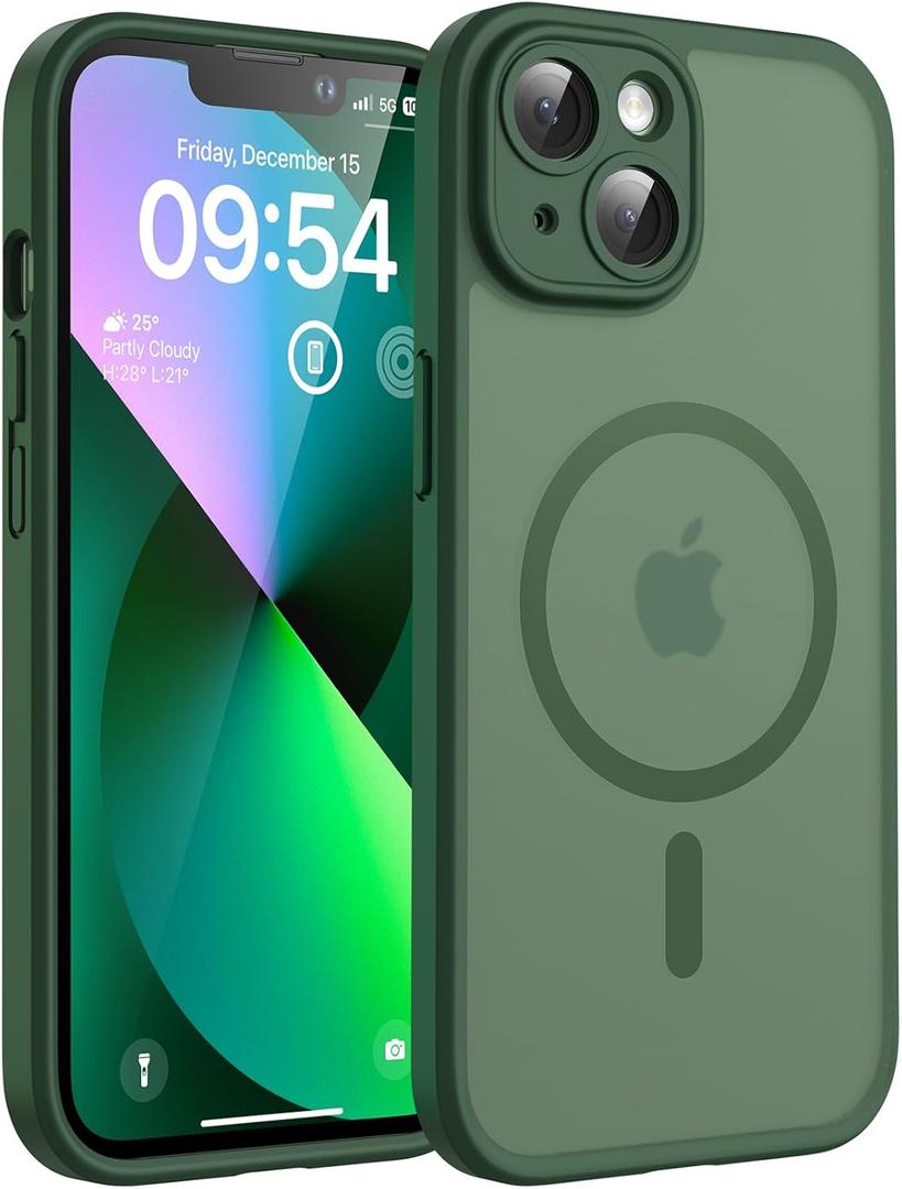 TOCOL for iPhone 13 Case, Full Camera Protection, Compatible with Magsafe, Drop Protection, Translucent Magnetic Matte Phone Case for iPhone 13 6.1 inch (Alpine Green)