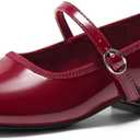 Coutgo Girls Dress Shoes Mary Jane Shoes Low Chunky Heel Wedding Party Flower Girl Flats (for Toddler/Little/Big Kids) Size 4Y