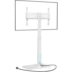 WALI Floor TV Stand with Power Outlet, Tall TV Stand Mount for 32-70 inch TVs up to 110 lbs, Swivel and Height Adjustable TV Stands with Wood Base for Bedroom, Office(TVDVD-7PW), White