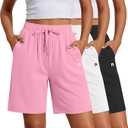 Neer 3 Pack Women's Quick Dry Shorts Women Drawstring High Waisted Bermuda Athletic Shorts with Pockets, XXL
