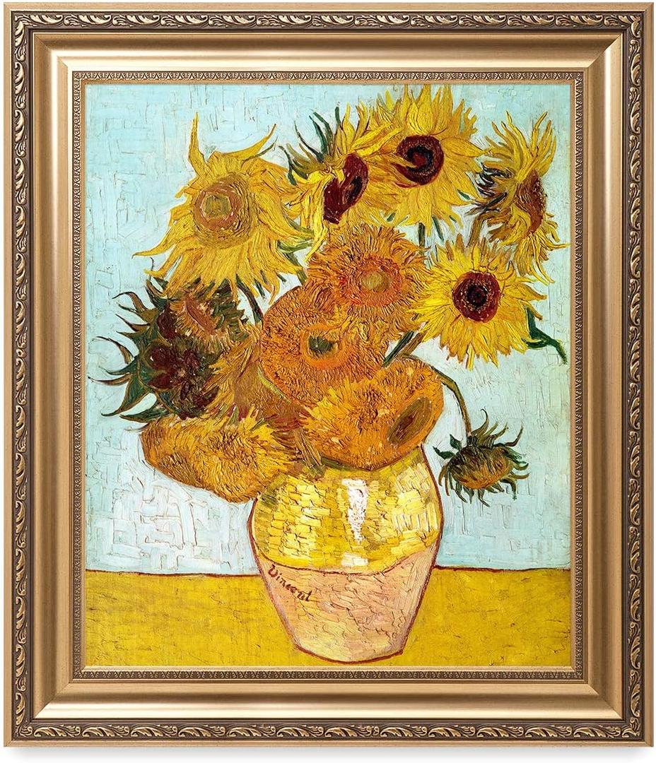 DECORARTS Vincent Van Gogh Wall Art Framed, Twelve Sunflowers, 30x26''