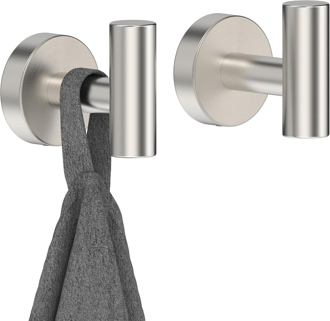 Brushed Nickel Towel Hook, Coat Robe Clothes Hook for Kitchen Garage Wall Mounted 2 Pack, 304 Stainless Steel, Heavy Duty Door Hanger, Cabinet Closet Wall Hook for Hotel Pool(Brushed Nickel)
