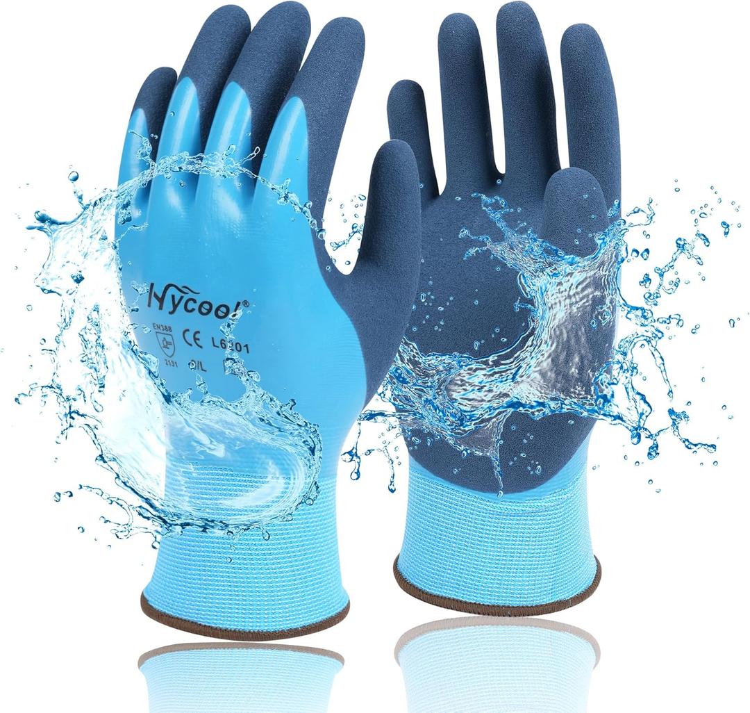 Waterproof Work Gloves for Men and Women, Hycool Thermal Insulated Freezer Rubber Coated Gloves,Super Grip L6201, Large, Pack of 1, Blue