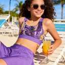 AIDEAONE Girls Swimsuit Two Piece Tankini Skirt Set with Boyshort Summer Beach Bathing Suit Size 6-14 (6-7 Years, Purple)