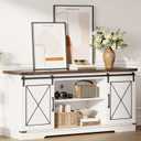 IDEALHOUSE Farmhouse TV Stand and Entertainment Center for Tv up to 65 inches with Sliding Barn Doors, Tv Media Console Table with Storage Cabinet for Living Room, White & Brown