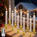 Pruk 10-Pack Flameless LED Candles w/Remote, Realistic Flickering Flame, Battery Operated Window Candles, Timer & Dimmer, Weighted Base, 10.8" Tall (Gold)