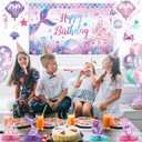 Mermaid Birthday Decorations – Includes Banner, Backdrop, Foil & Latex Balloons, Hanging Swirls, Cake & Cupcake Toppers, Honeycomb Centerpieces for Girls Mermaid Party Decorations