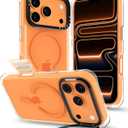 ORNARTO Clear Case for iPhone 17 Pro Max with Camera Stand | Military-Grade Drop Protection | Camera Control Button | Compatible with MagSafe | Built-in Air Phone Cover for iPhone 17 Pro Max - Orange