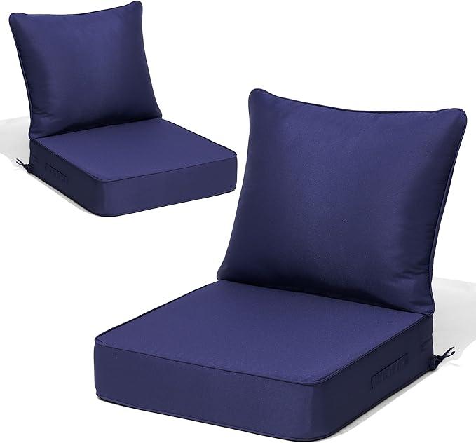 CRESTLIVE 5.5" Thick Deep Seat Patio Chair Cushions 24x24 Set of 2, Waterproof Outdoor Replacement Cushions for Wicker Sofa and Couch, Fade Resistant, Navy Blue