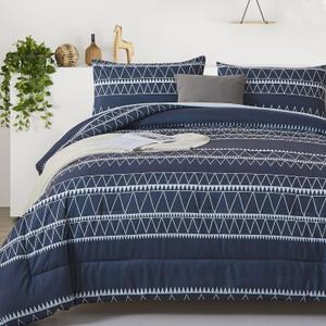 WONGS BEDDING Navy Blue Comforter Set Queen, Reversible Boho Triangle Down Alternative Comforter Set for Queen Bed - 3 Pieces (1 Comforter + 2 Pillowcases), Soft Microfiber Bedding Set 90"x 90"