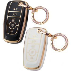 2PCS for Ford Car Key Fob Shell Cover Case,Soft TPU Decoration Bling Key Holder for 2018 2019 2020 2021 2022 2023 Ford Fusion F150 F250 F350 F450 Edge Explorer Escape Mustang Black and White