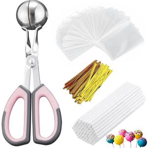 Cake Pop Kit, 100 Cake Pop Sticks, 100 Cake Pop Bags, 100 Twist Ties, 1 Cake Pop Mold Roller, Cake Pop Maker for Cakepops, Lollipop, Candies, Chocolates and Cookies (Pink)