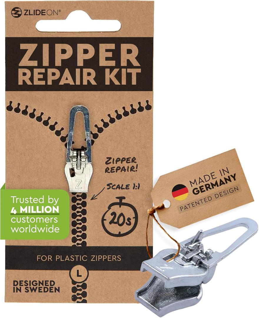 ZlideOn Zipper Pull Replacement - Silver, Normal (L) - Instant Zipper Replacement Slider for Plastic Zippers
