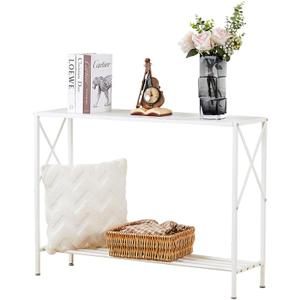 Wimarsbon Sofa Tables, 41.9" Entryway Table with Metal Frame, Narrow Console Entrance Table with Shelf for Hallway, Living Room, Foyer, Corridor, Office (White Faux Marble + White Frame)