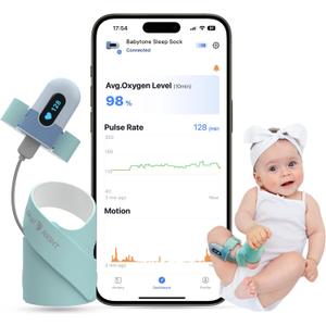 Babytone Baby Sleep Sock Monitor, Tracking Heart Rate and Movement for Infant, Wearable Foot Monitor Smart Sock with Bluetooth and APP, for 0-36 Months Newborn