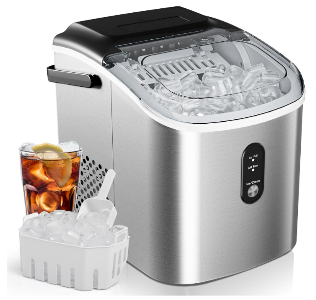 EUHOMY Ice Maker Countertop, Portable Ice Machine with Carry Handle, 26.5lbs Per Day, 9 Cubes in 6 Mins, Auto-Cleaning, with Basket and Scoop, for Home, Kitchen, Camping, RV (Silver)