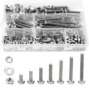 280PCs 1/4-20 Hex Bolts Screws Hex Nuts Flat Washers Lock Washer Kit, Stainless Steel 304, Fully Threaded Hex Bolt 1/4-20 x 1/2" 3/4" 1" 1-1/4" 1-1/2" 1-3/4" 2" Length