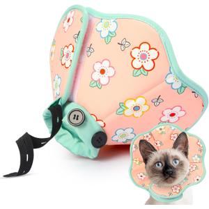 Cat Cone Soft for Wound Healing for Medium Cats(S&M Sized British Shorthair/S&M Sized American Shorthair/Siamese), Breathable Recovery Collar Anti Scratch Licking, Adjustable Surgery Cone Alternative (M(Circumference:6.3''-9.45''in), Green-Pink)