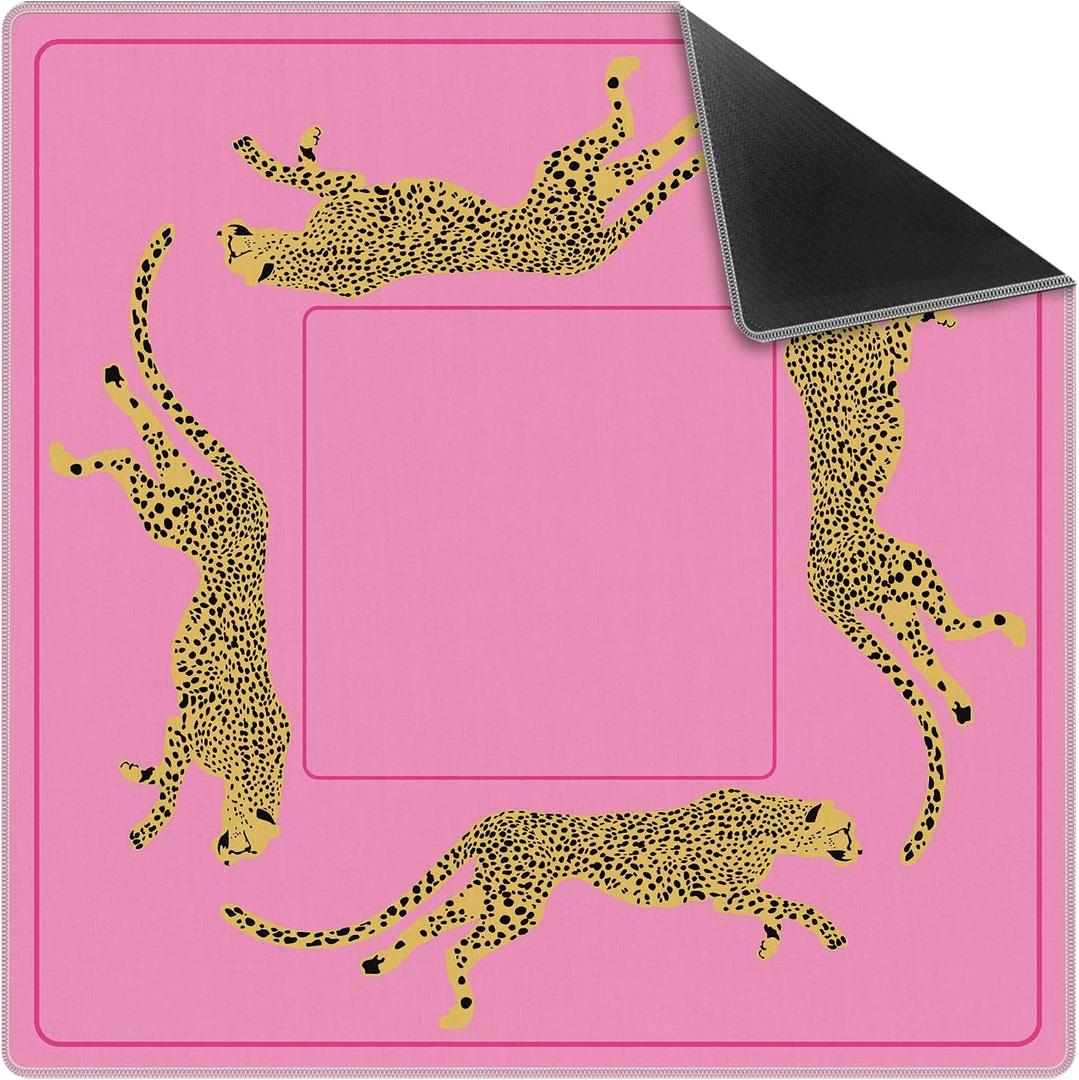 Hot Pink Leopard Mahjong Mat 31.5 x 31.5 Inch, Preppy Pink Y2K Cheetah Non-Slip Noise Reduction Mahjong Table Mat for American Mah Jong Poker Card Board Games Dominoes, 80 cm x 80 cm x 3 mm