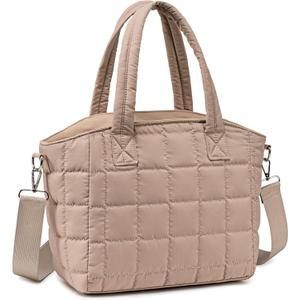 LOIDOU Insulated Lunch Box for Women, 9L Large Quilted Puffer Lunch Bag, Leakproof Lunch Box Tote with Adjustable Shoulder Strap, Waterproof Cute Thermal Lunchbox for Work Travel Picnic, Khaki