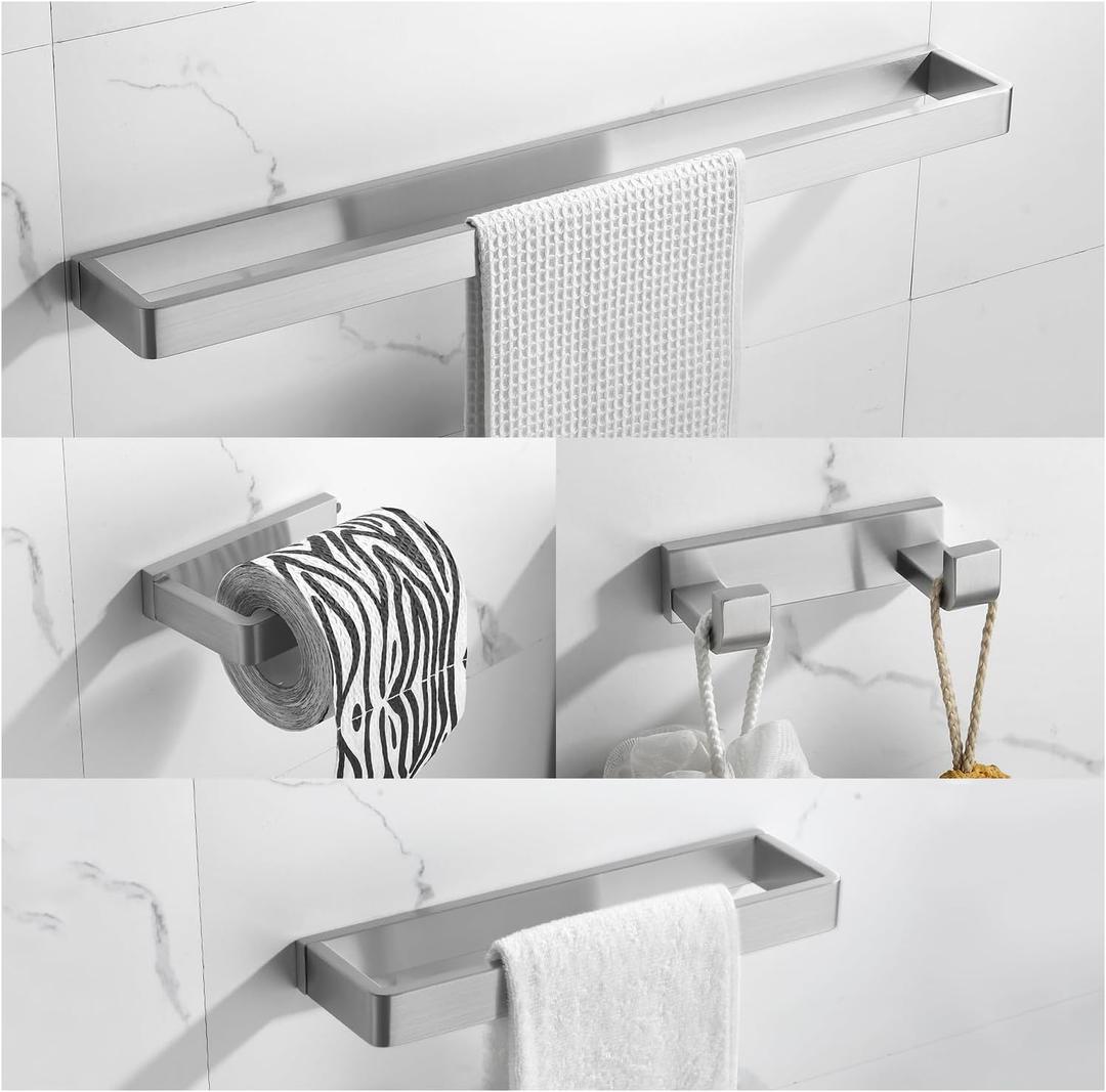 YACVCL 4-Piece Bathroom Hardware Set Brushed Nickel Towel Bar Set Premium Stainless Steel Bath Towel Holder Sets Towel Racks Wall Mounted