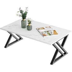 Wolawu Coffee Table White Living Room Center Table, Simple Modern Faux Marble Rectangular Tea Table with Sturdy Black Metal Frame,Industrial Wooden Coffee Table for Bedroom Home Office