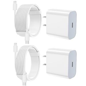 iPhone Charger Fast Charging 2 Pack Type C Wall Charger Block with 2 Pack [6FT&10FT] Long USB C to Lightning Cable for iPhone 14/13/12/12 Pro Max/11/Xs Max/XR/X,AirPods Pro (White)