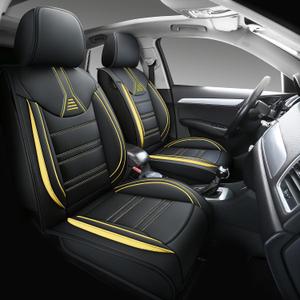 Yeleno02 Leather Car Seat Covers 5 Seats Front & Rear Seat Protector Full Set Universal Fit, Airbag Compatible (Black&Yellow)
