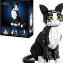 Tuxedo Cat Building Blocks, Cat Building Sets for Adult Teens Ages 18+, DIY Crafts Kit for Home Decor, Living Room or Bedroom, Cats Figure Toy for Home Office or Room Decor, Gift for Cat Lovers, 7.09 inches
