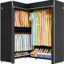 ULIFHOME E15C Garment Rack L Shaped Clothes Rack for CornerFreestanding Clothing Racks for Hanging ClothesHeavy Duty Closet Organizer 43.4"W x 15.8"D x 78.4"HBlack Rack with Black Dustproof Cover